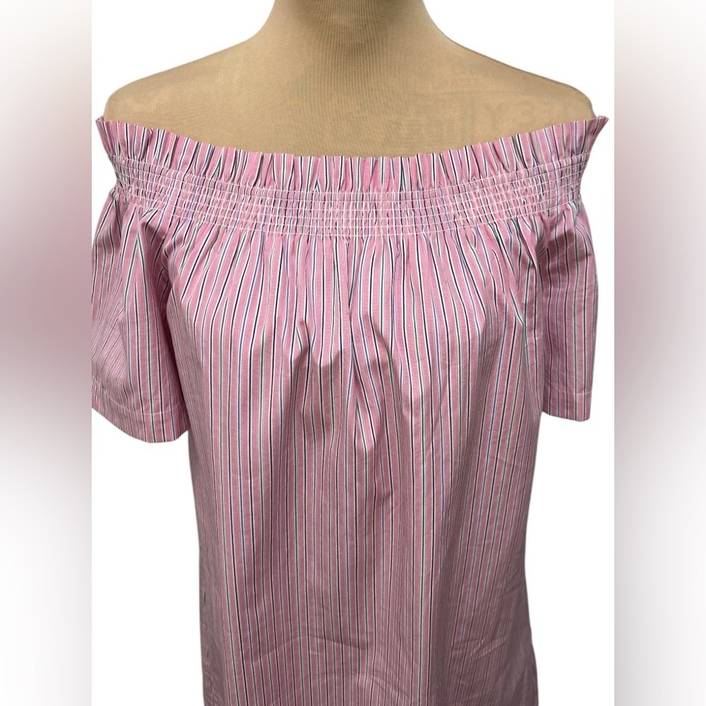 Vineyard Vines Striped Off the Shoulder Dress Medium Pink Shirred Coastal Resort - Picture 4 of 11